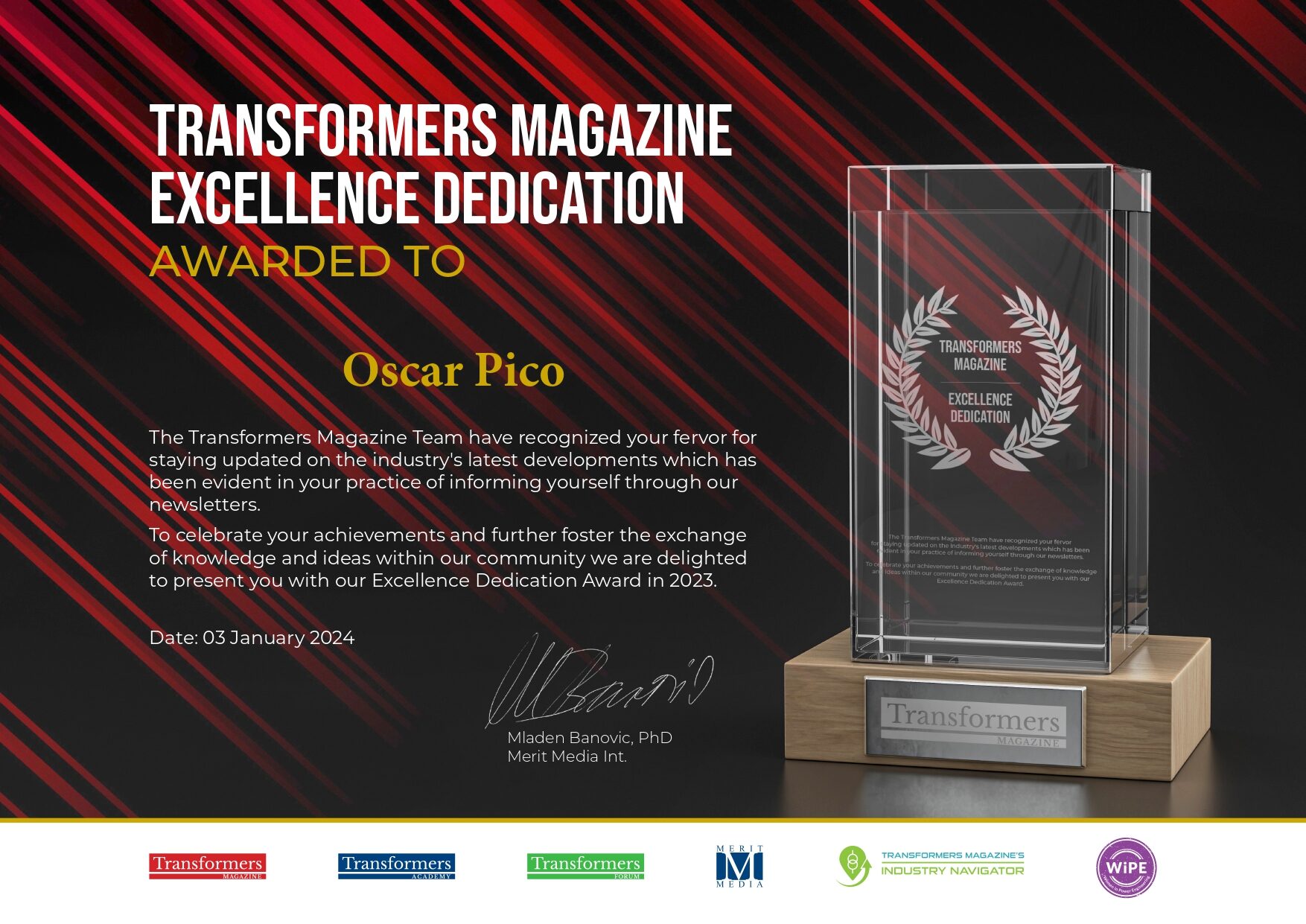 Transformers Magazine Excellence Dedication Award