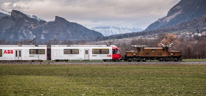 Rhaetian train features ABB transformers and colours