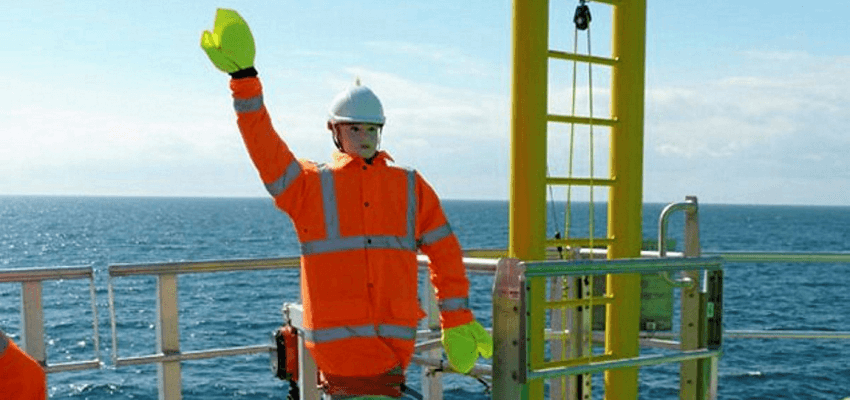 Noisy robot scarecrow at offshore wind substation scarecrow